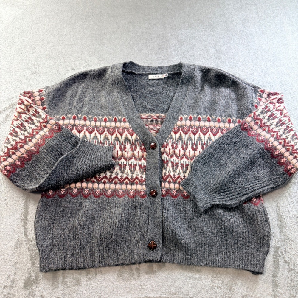 LUSH Charcoal Multi Fair Isle Cardigan Sweater Women's XL LT21349-003
